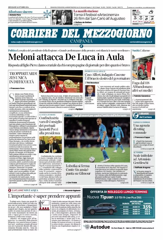 Prima-pagina-corriere del mezzogiorno-del-2024-10-16